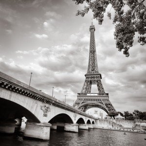 Eiffel Tower Black and White and bridge